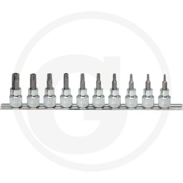 Ks tools 3/8" chromeplus® bit-dopsleutelset voor tx-schroeven met boring, 10-delig - hoogglans verchroomd, vanadiumstaal