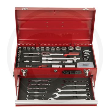 Ks tools 1/4"+1/2" superlock universele-gereedschapset, 100-delig - chrom vanadium, zentralverriegelung, stahlblech-werkzeugtruhe