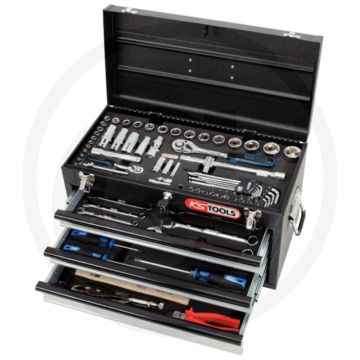 Ks tools 1/4"+3/8" chromeplus® universele-gereedschapset, 99-delig - stabiele staalblech-werkzeugtruhe