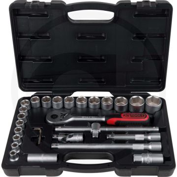 Ks tools 1/2" dopsleutelset, 28-delig, zeskant, 28 stuks, flanktraction-profil