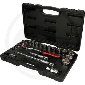 Ks tools 1/2" chromeplus® dopsleutelset, 23-delig - flanktraction-profil, chroom vanadium