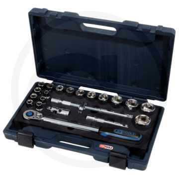 Ks tools 1/2" chromeplus® dopsleutelset, 22-delig - flanktraction-profil, chrom vanadium