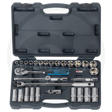 Ks tools 1/2" chromeplus® dopsleutelset, 30-delig - zollgrößen, 6-kant, flanktraction-profil