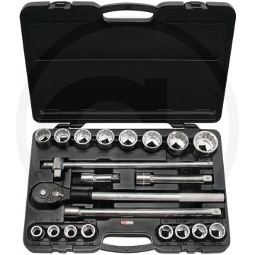 Ks tools 3/4" dopsleutelset, 21-dlg. 12-kant, flanktraction-profil, chrom vanadium