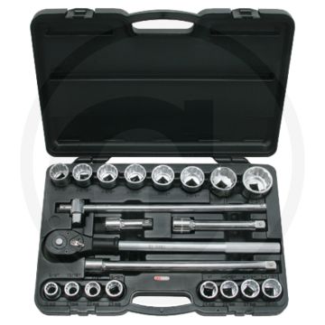Ks tools 3/4" dopsleutelset, 21-delig, flanktraction-profiel, 12-kant, chroom vanadium