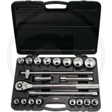 Ks tools 3/4" dopsleutelset, 21-dlg. zollgrößen, 6-kant, flanktraction-profil