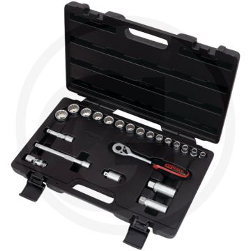 Ks tools 3/8" dopsleutelset, 22-delig - 12-kant, flanktraction-profil, chrom vanadium
