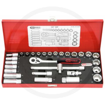 Ks tools 3/8" classic dopsleutelset, 30-delig - flanktraction-profil, chrom vanadium