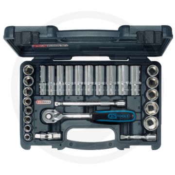 Ks tools 3/8" chromeplus® dopsleutelset, 27-delig - flanktraction-profil, chrom vanadium