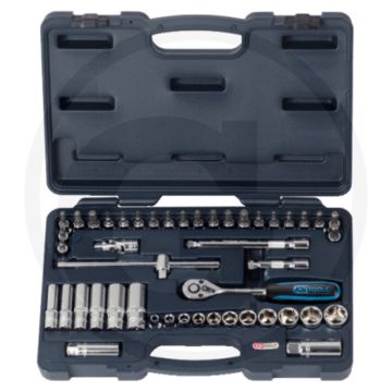 Ks tools 3/8” chromeplus® dopsleutelset, 46-delig - flanktraction-profiel, chrom vanadium, kunststofkoffer