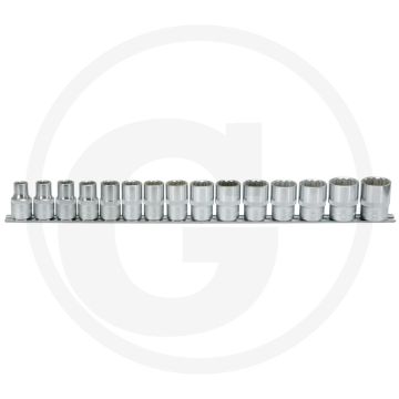 Ks tools 1/2" 12-kantdoppenset 15-delig, op opsteekrail, 38 mm lang - korte uitvoering, chroom vanadium