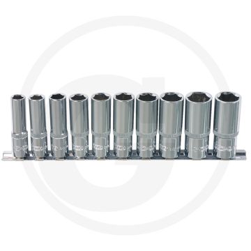 Ks tools 1/2" chromeplus® dopsleutelset, zeskant lang, 10-delig, 10-19 mm - flanktraction-profil