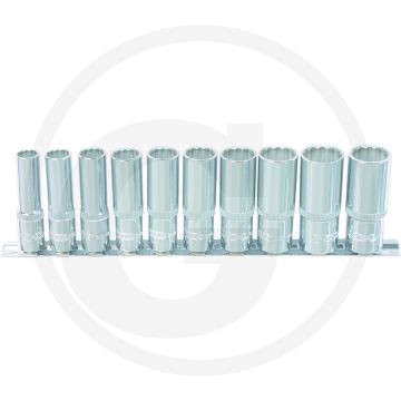 Ks tools 1/2" chromeplus dopsleutelset, twaalfkants, lang, 10-dlg, 10-19mm - flanktraction-profil, chrom vanadium
