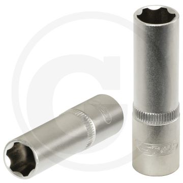 Ks tools 1/4" superlock-dopsleutel, lang, 12 mm, geribbeld profiel