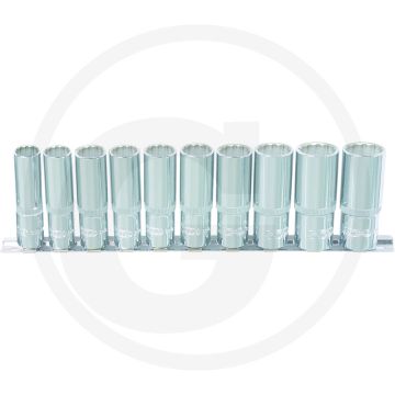Ks tools 1/4" chromeplus dopsleutelset, twaalfkant, lang, 10-dlg 4-13mm - flanktraction-profil
