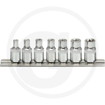 Ks tools 1/4" chromeplus® dopsleutelset tx-e, 7-delig, e4-e11, chroom vanadium, matt satiniert