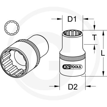 Ks tools 3/8" Steckschlüssel, zwölfeckig, 8 mm - Flankenabzugsprofil
