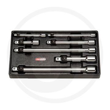 Ks tools, jeu de rallonges Lokplus Chromeplus® 1/4"+3/8"+1/2" avec déverrouillage à bille, 7 pièces - chromées brillantes, longueur 290 mm