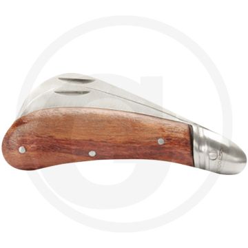 Ks tools elektriciens-klapmes, 1 rechte kling ,1 gebogen - inklapbaar, houten greep, 185mm lengte