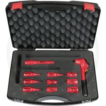 Jeu de clés à douille isolées Ks Tools 3/8”, 11 pièces - VDE, 32 dents, 1 800 g