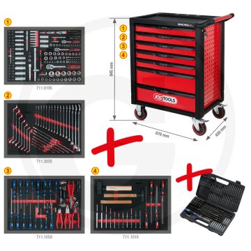 Ks tools gereedschapswagen met 7 laden, 515 delig - zwart / rood, 788x976x496mm, 0,9mm plaatdikte