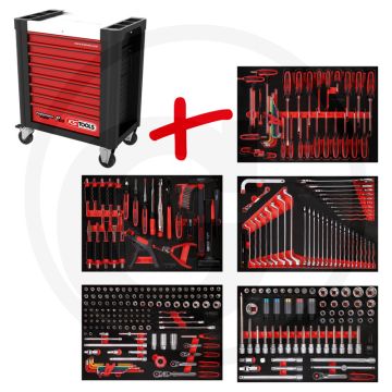 Ks tools werkstattwagen p10 met 299 werkzeugen - schwarz-rot - 93710g