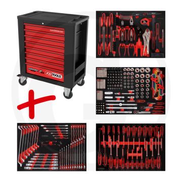 Ks tools werkstattwagen p15 met 241 werkzeugen - schwarz-rot - 90370g