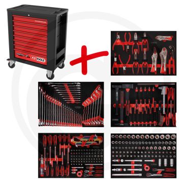 Ks tools werkstattwagen p15 met 279 werkzeugen - schwarz-rot - 95450g