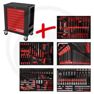 Ks tools werkstattwagen p15 met 299 werkzeugen - schwarz-rot - 95710g
