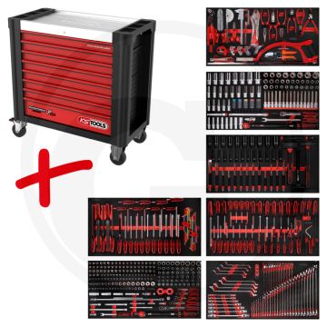 Ks tools werkstattwagen p25 met 510 werkzeugen - schwarz-rot - 138280g