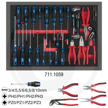 Jeu d'outils Ks comprenant des ciseaux et des tournevis (59 pièces) - Insert de rangement résistant à l'huile et aux produits chimiques
