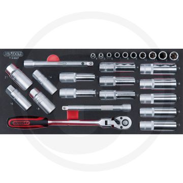 Ks tools 27-teiliger 1/4"-1/2" Chrom+Schrauben-Steckschlüsselsatz - 1/3 Systemeinlage