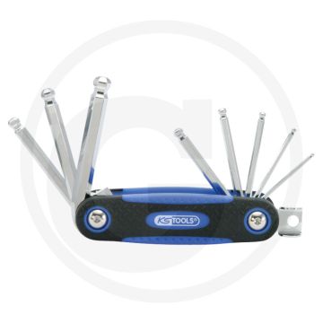Ks tools chromeplus® haakse binnenzeskant stiftsleutels in houder met kogelkop, 8-delig, 2,5-10 mm - ideaal voor moeilijk bereikbare schroeven