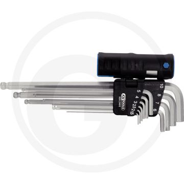 Ks tools classic 3 in 1 kogelkop-binnenzeskant-winkelstiftschlüssel-satz, extra lang, 10-delig, 1,5-10 mm - ideaal voor moeilijk bereikbare schroeven