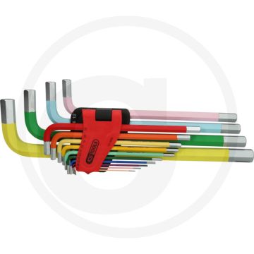 Ks tools innensechskant-winkelstiftschlüssel-satz, extra la, din iso 2936, zollmaße, farbcode, matt verchromt