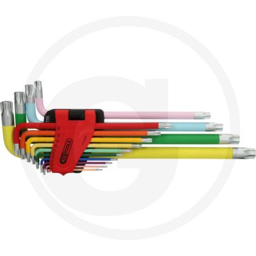 Ks tools tx-stern-winkelstiftschlüssel-satz, extra lang, 14 - torx®, matt verchromt, farbcode