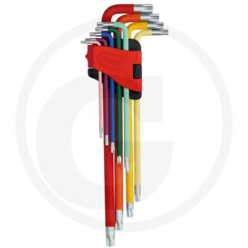 Ks tools tx-stern-winkelstiftschlüssel-satz, extra lang, 9- - torx®, matt verchromt, farbcode, klapphalter