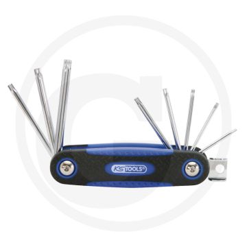 Ks tools chromeplus® tx-winkelstiftschlüssel-klapphalter met bohrung, 8-delig, tb8-tb40, door en door gehard