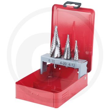 Ks tools hss co 5 stappenboor-set in staalplatenkoffer, 3-delig - 118° spitshoek