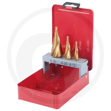 Ks tools hss tin stappenboor-set, 3-delig, tin-beschichtete oberfläche