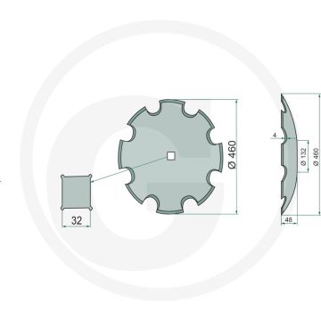 Eggeschijf getand 460mm buiten-Ø 18" dikte 4mm 9 tanden 48mm buiging