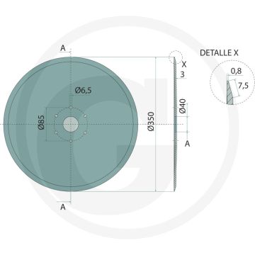 Eggeschijf Ø: 351 x 39 x 3 mm - 6 gat, glad, 85 mm gatafstand