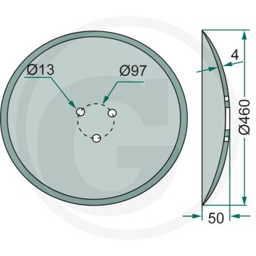 Schijfkouter glad - buiten-Ø 460mm, dikte 4mm, gatafstand-Ø 97mm, 3 boringen