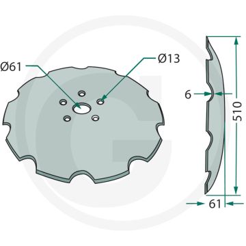 Eggeschijf getand, Ø: 510 x 6 mm steek-Ø: 110 mm - 10 tanden