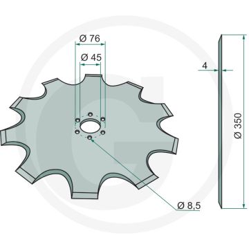 Zaaischijf getand, Ø 350 x 4 mm - 15 tanden