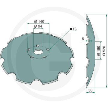 Eggeschijf getand, Ø: 520 x 6 mm - 10 tanden