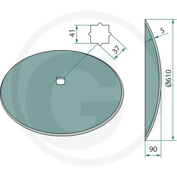 Eggeschijf glad, Ø: 610 x 5 mm, voor 4-kant as - dikte: 5 mm