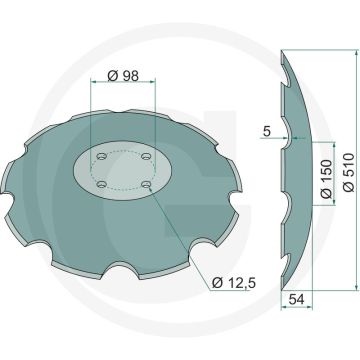 Eggeschijf getand, 510 x 5 - 10 tanden, 98mm gatafstand