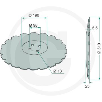 Eggeschijf fijn getand, Ø: 510 x 5,5 mm - 20 tanden