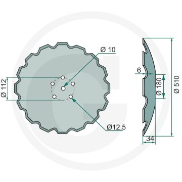 Schijf Ø: 510 x 6 mm - getand, 16 tanden, 112 mm gatafstand
